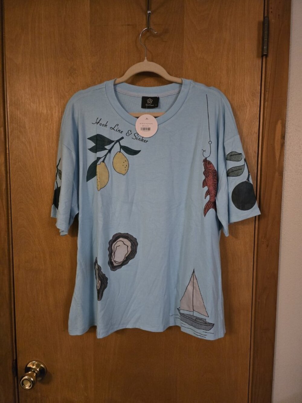 Cherie Code Graphic Tee Hook Line And Sinker Women's XL NWT Blue - Picture 4 of 7